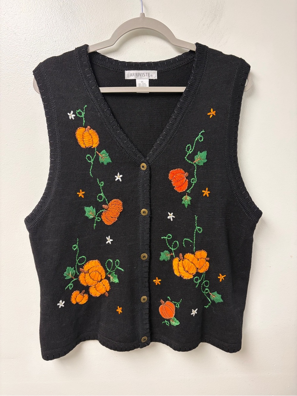 Arriviste Vintage Pumpkin Knit Sweater Vest Black Size XL